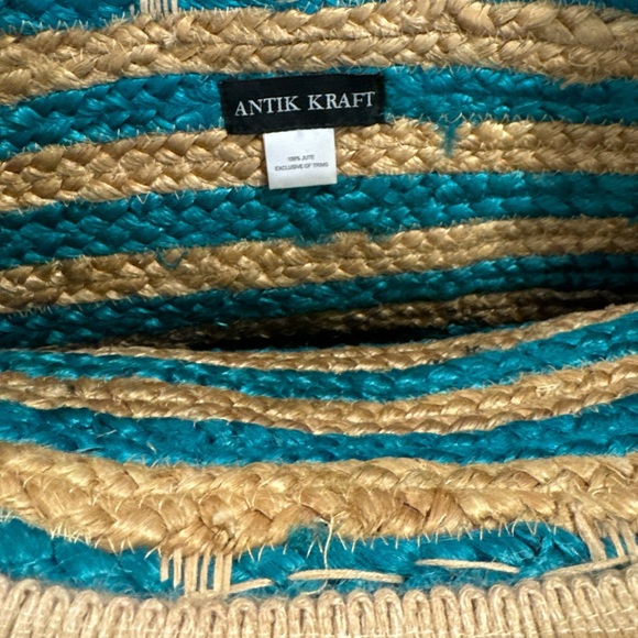 NWT Antik Kraft turquoise stripe jute tote bag - Picture 3 of 3